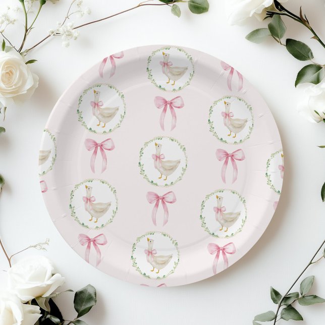 Goose Blush pink Bow Pastel Girl Birthday  Paper Plates (Creator Uploaded)