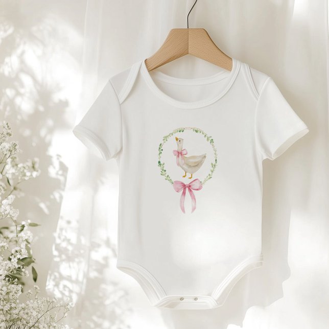 Goose Blush pink Elegant Bow Pastel Birthday  Baby Bodysuit (Creator Uploaded)