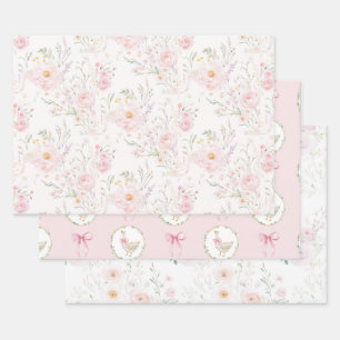 Goose Blush pink Elegant Pastel Bow Birthday  Wrapping Paper Sheets