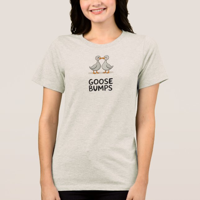 Goose Bumps – Cute Kissing Geese Pun Design Tri-Blend Shirt (Front)