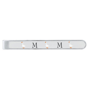 Goose Design Monogrammed Silver Finish Tie Bar