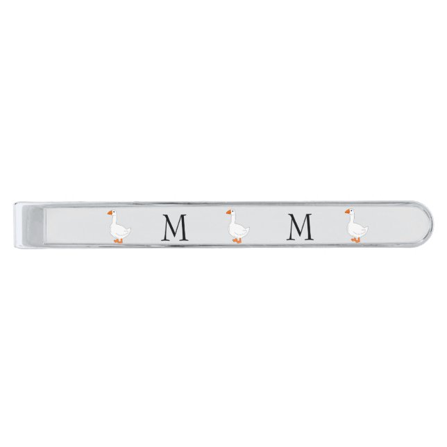 Goose Design Monogrammed Silver Finish Tie Bar (Front)