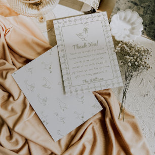 Goose Drawn Green Gingham Classic Baby Shower Thank You Card