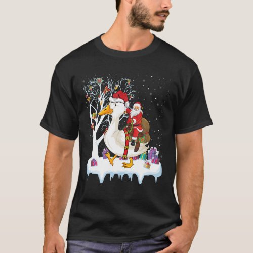 Goose Duck Bird Lover Xmas Gift Santa Riding Goose T_Shirt