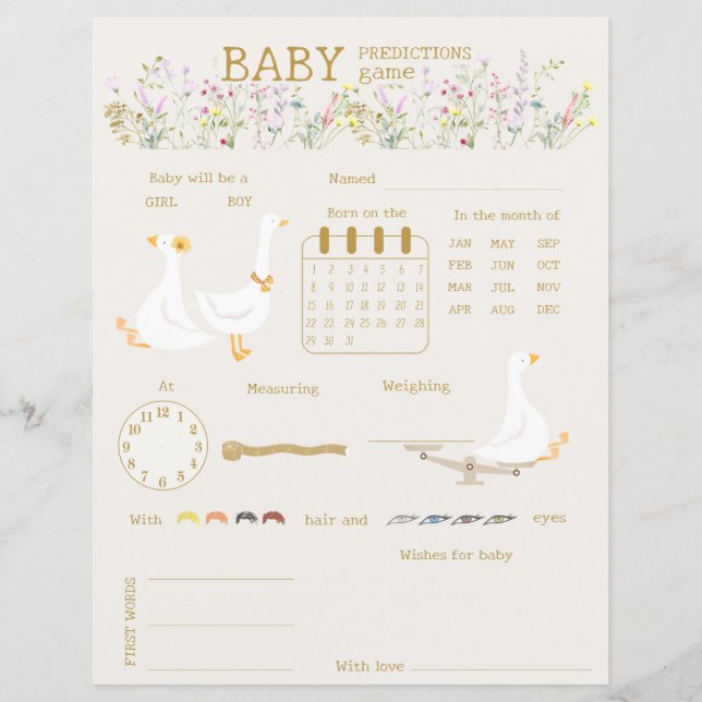 Goose Duck Wildflower Baby Guessing Game (Front)