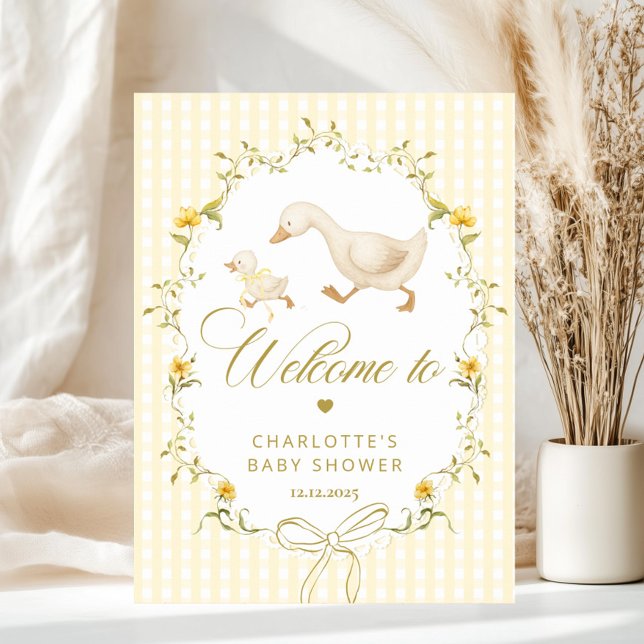 Goose Gender neutral Gingham Baby Shower Welcome Poster (Creator Uploaded)
