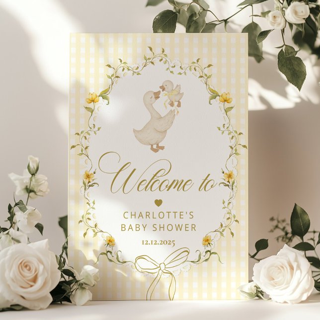 Goose Gender neutral Gingham Baby Shower Welcome Poster (Creator Uploaded)