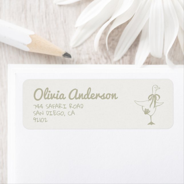 Goose Hand Drawn Green Classic Baby Shower   Label (Insitu)