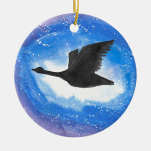 Goose In Flight Ceramic Ornament