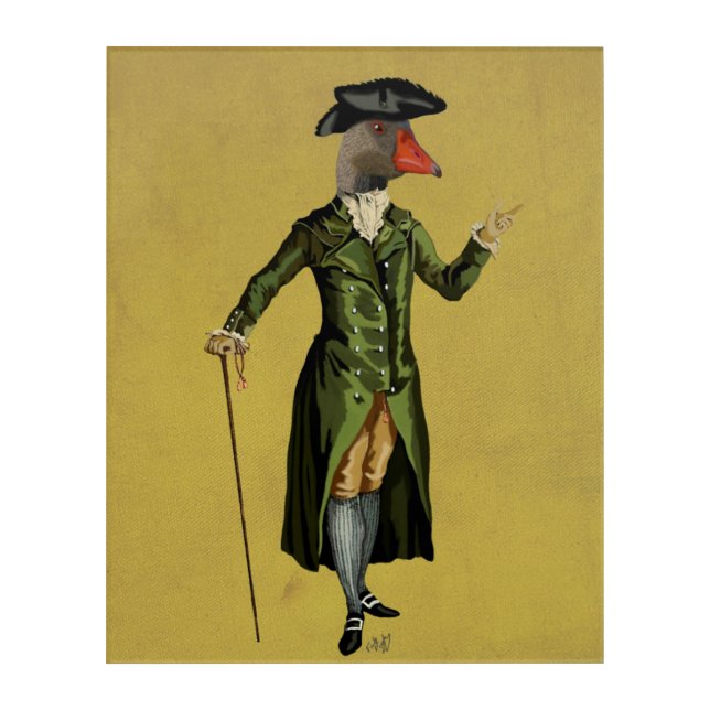 Goose in Green Regency Coat Acrylic Print (Front)
