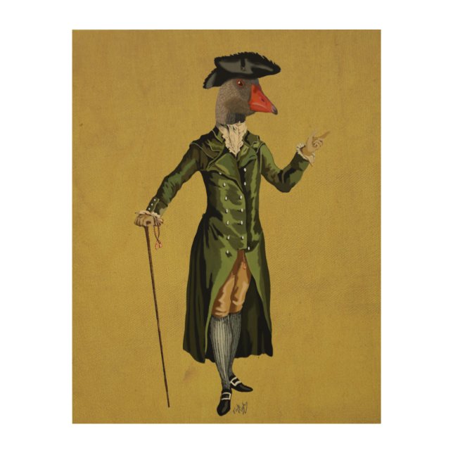 Goose in Green Regency Coat Wood Wall Art (Front)