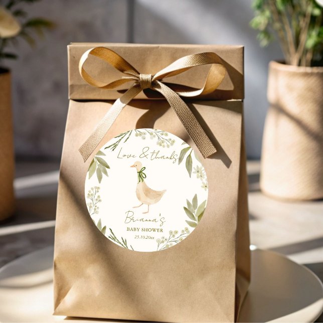 Goose nursery rhymes baby shower favor classic round sticker (Goose nursery rhymes baby shower personalized favor stickers template baby shower favors)