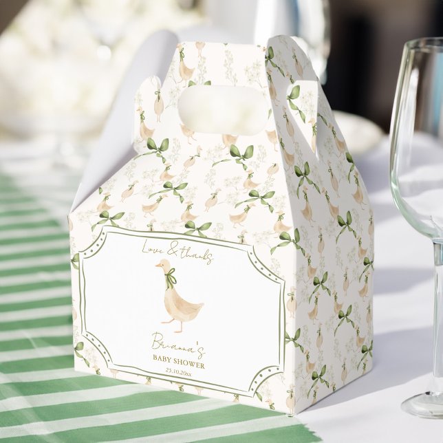 Goose nursery rhymes baby shower favors favor boxes (Goose nursery rhymes baby shower favors personalized favor boxes sage green ribbon cute goose )