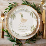 Goose nursery rhymes baby shower monogrammed paper plates<br><div class="desc">Goose nursery rhymes baby shower monogrammed paper plates template ,  pastel boho cute goose with a ribbon baby shower personalized paper plates  boho baby shower napkins nursery rhymes baby printed plates gender neutral baby shower customized paper plates personalized table decorations goose baby shower party supplies</div>