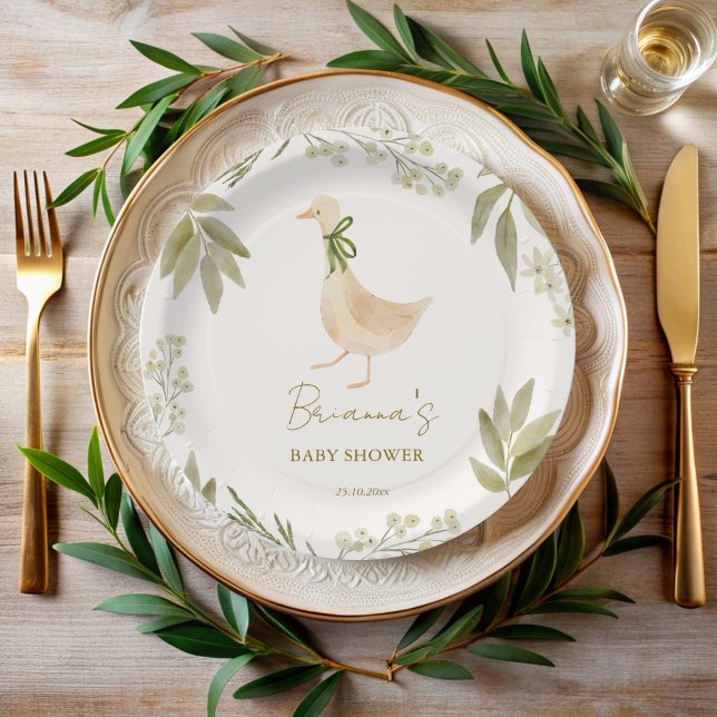 Goose nursery rhymes baby shower monogrammed paper plates (Goose nursery rhymes boho baby shower monogrammed paper plates personalized table decor)
