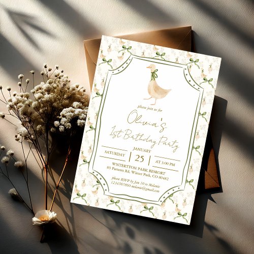 Goose nursery rhymes birthday party invitation