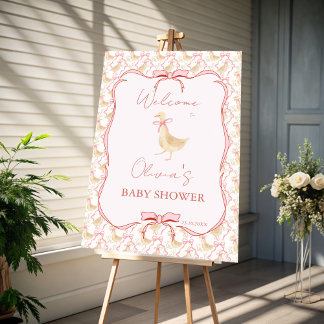 Goose nursery rhymes pink baby shower welcome sign