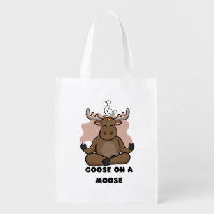 Goose on a Moose Animal Funny Grocery Bag