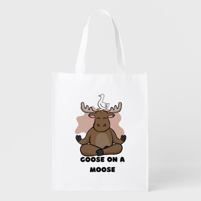 Goose on a Moose Animal Funny Grocery Bag (Front)
