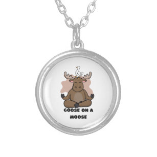 Goose on a Moose Animal Funny Silver Plated Necklace