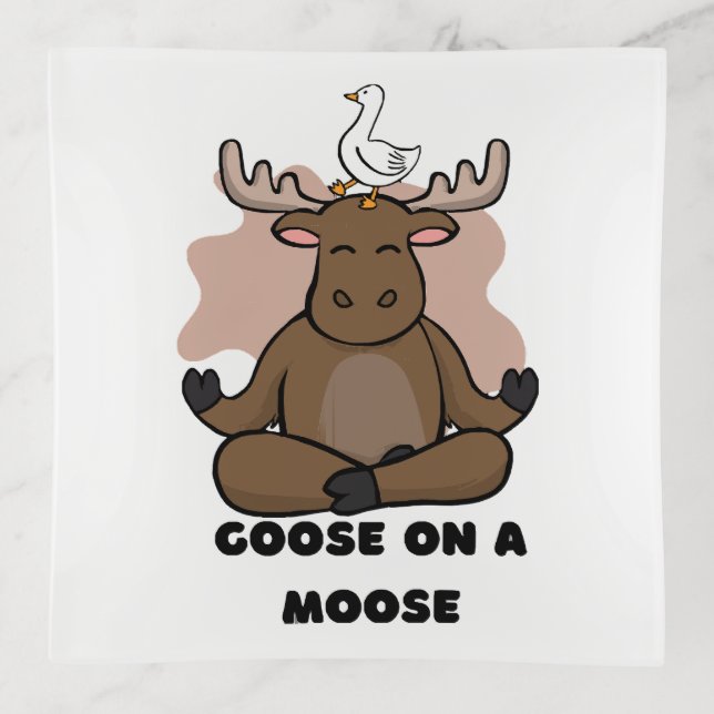 Goose on a Moose Animal Funny Trinket Tray (Front)