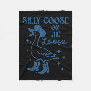 Goose On Loose Cowgirl Vintage Cowboy Silly Men Wo Fleece Blanket