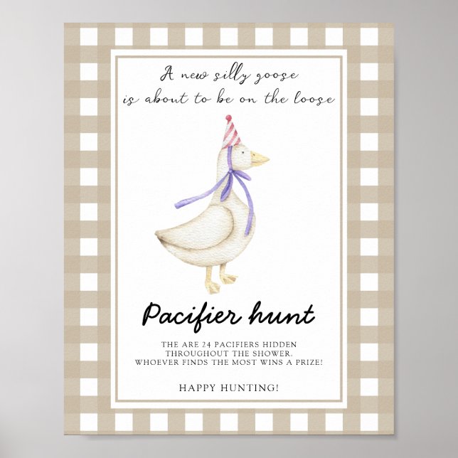 Goose - pacifier hunt baby shower game poster (Front)