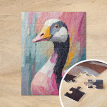 Goose Portrait Modern Impressionist Art Jigsaw Puzzle<br><div class="desc">A modern portrait of a goose, rendered in muted tones with soft pink and blue hues, and expressive abstract brushstrokes. The gentle color palette and textured brushwork create a calm, yet striking interpretation of the goose, blending simplicity with artistic depth. This piece offers a contemporary, minimalist take on animal portraiture,...</div>