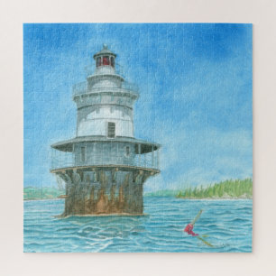 Goose Rocks Lighthosue Watercolor Jigsaw Puzzle