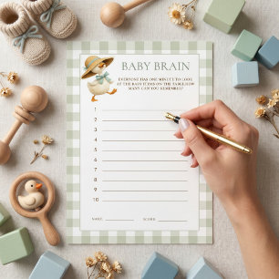 Goose Sage Gingham Baby Brain Shower Game Card