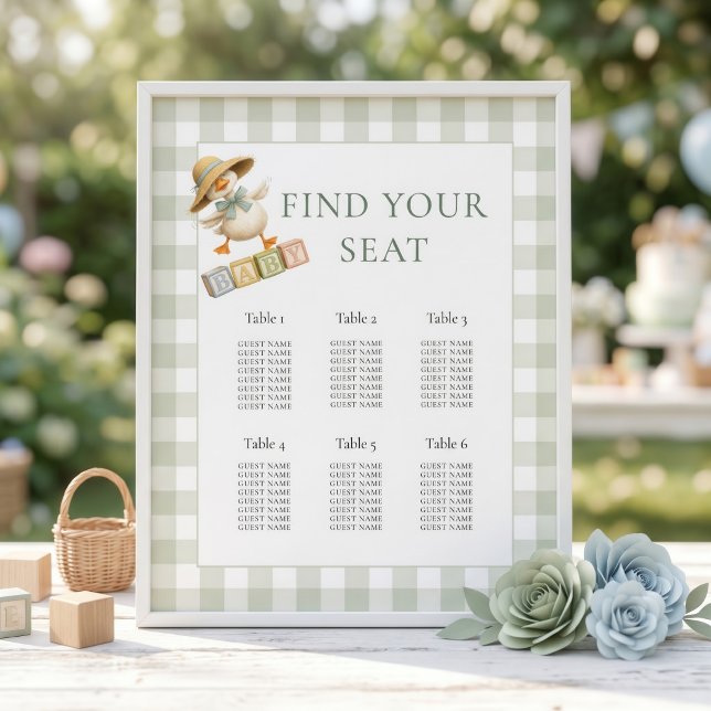 Goose Sage Gingham Baby Shower Seating Chart (Creator Uploaded)