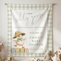 Goose Sage Gingham Fabric Welcome Baby Shower