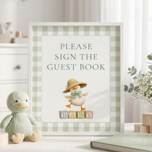 Goose Sage Gingham Guest Book Sign Baby Shower