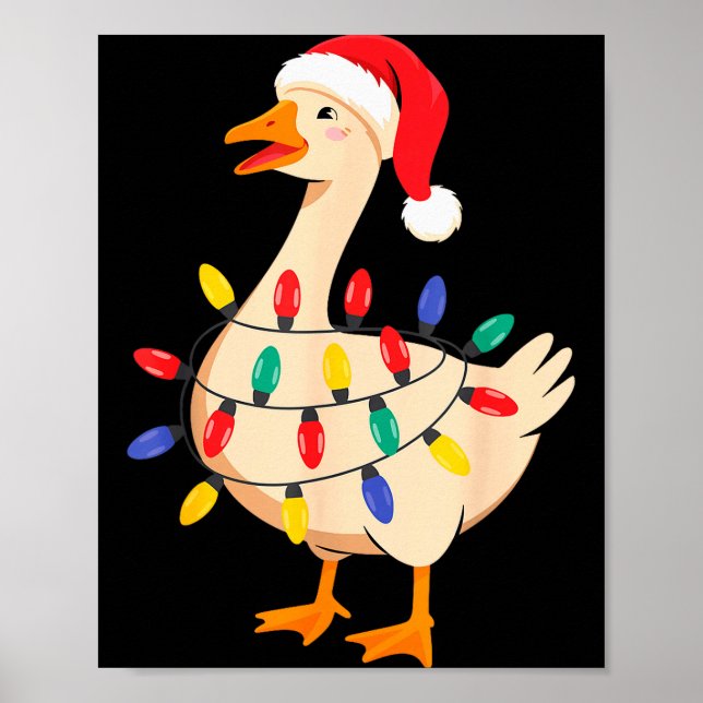 Goose Santa Hat Funny Christmas Lights Xmas Tree M Poster (Front)