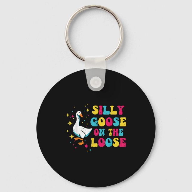 Goose Silly On The Loose Groovy Retro Animal Women Keychain (Front)