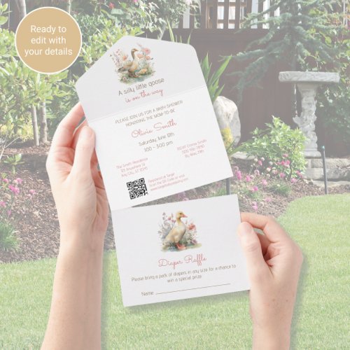 Goose Themed Baby Shower Invitation All in One