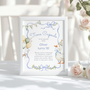 Goose Time Capsule 1st Birthday Blue bow Poster