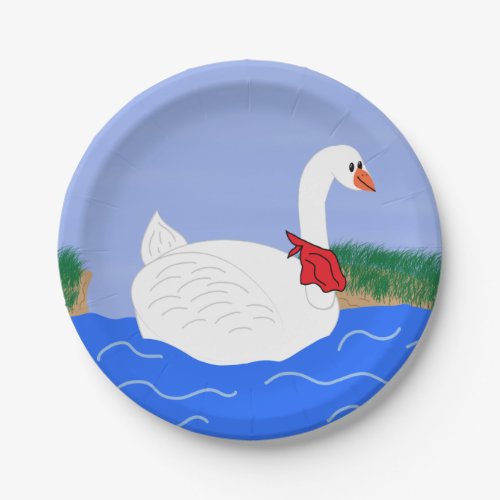 Goose White in Lake Cartoon Art Dinner Plate