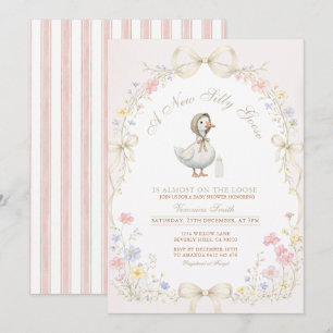 Goose Wildflower Pink Ivory Baby Shower Invitation