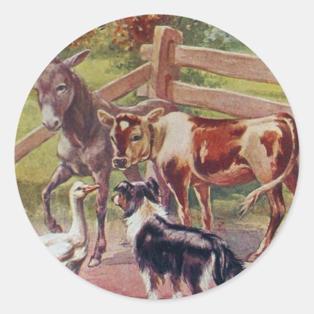 Goose With All His Friends Classic Round Sticker (Front)