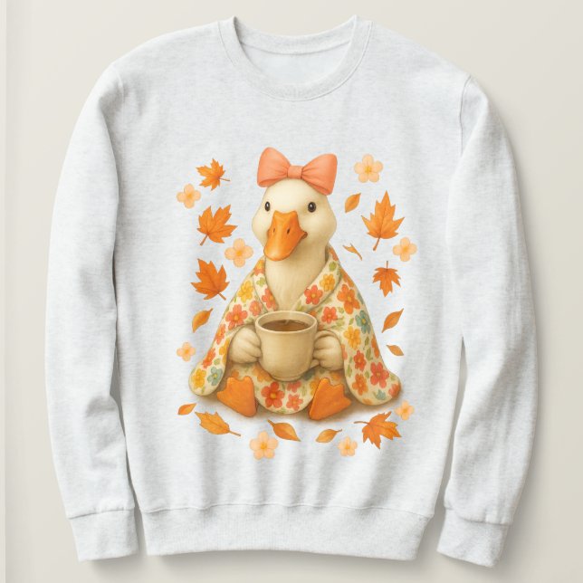 Goose with Coffee & Blanket  ,  Fall Vibes Cozy  Sweatshirt (Design Front)