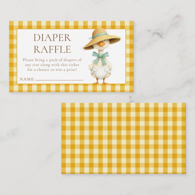Goose Yellow Gingham Diaper Raffle Baby Shower  Enclosure Card (Front/Back)
