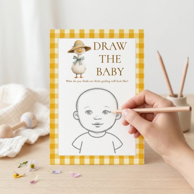 Goose Yellow Gingham Draw Baby Shower Game Card (Creator Uploaded)