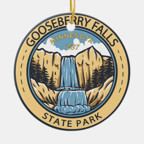 Gooseberry Falls State Park Minnesota Badge Ceramic Ornament