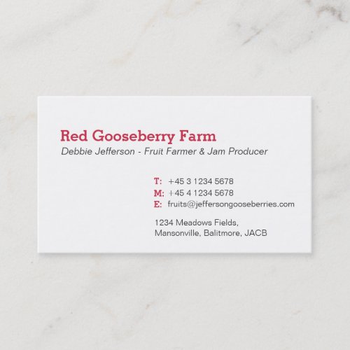 Gooseberry farmer  jam maker business cards