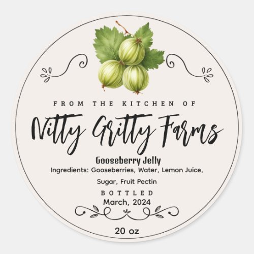 Gooseberry Jam Jelly preserve Custom Canning Label