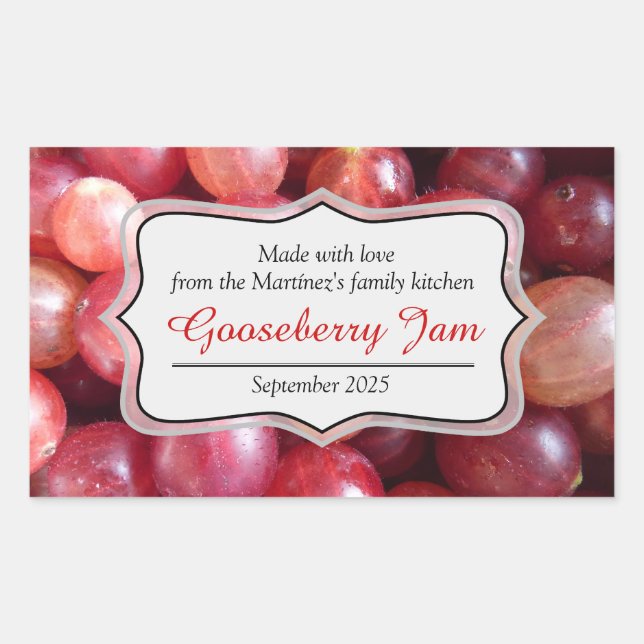 Gooseberry jam preserve red label sticker (Front)