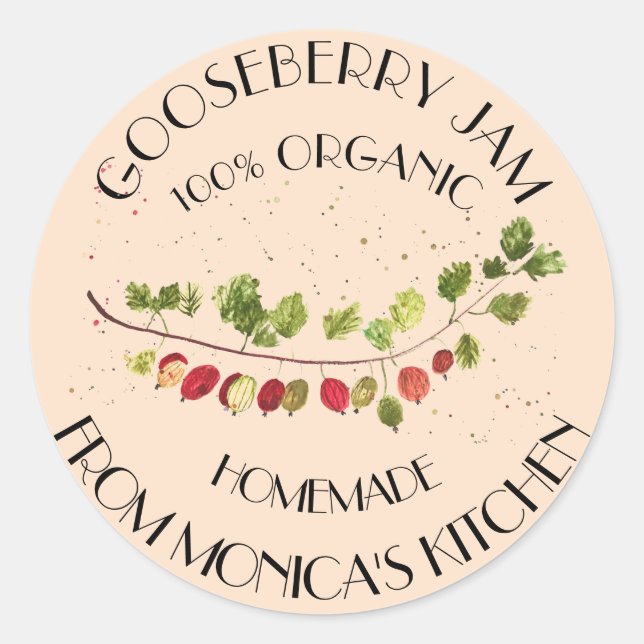 Gooseberry Jam Watercolor Fruit Kitchen label  (Front)
