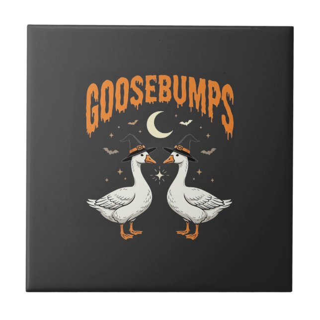 Goosebumps Halloween Witch Geese Vector Design Ceramic Tile (Front)