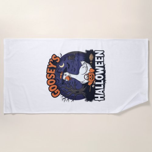 Gooseys Halloween Goose Witch Hat Pumpkin_1 Beach Towel